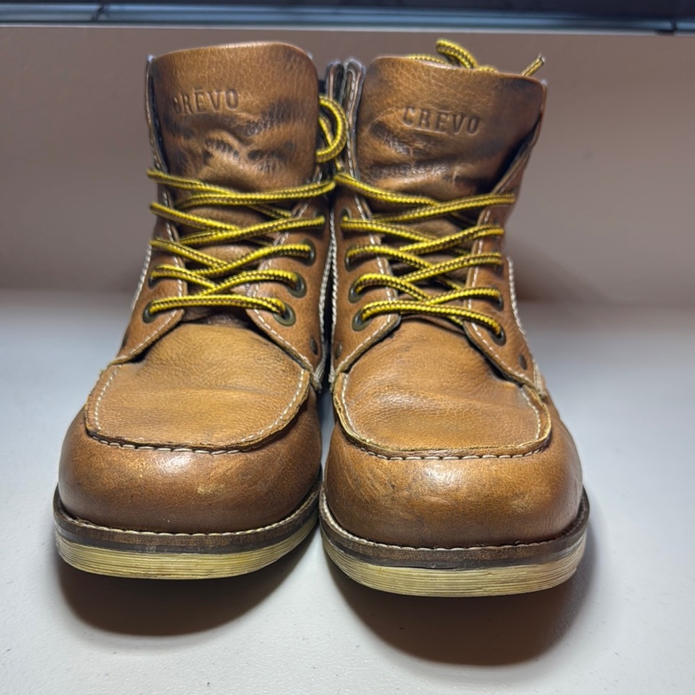Crevo Brown Leather Moc-Toe Boots